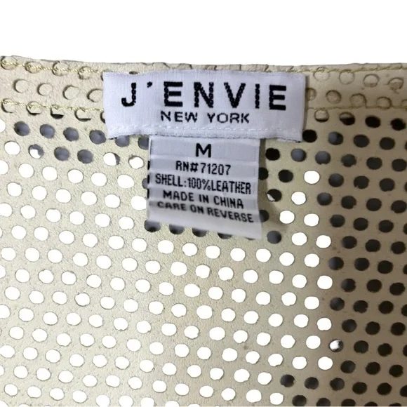 J’envie Perforated Leather Open Front Jacket Green Size Medium - Picture 5 of 6